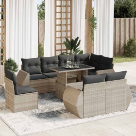 Set muebles jardín 9 pzas y cojines ratán sintético gris claro en Conjuntos de jardín | Comprar online en Foru.es