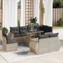 Set muebles jardín 9 pzas y cojines ratán sintético gris claro en Conjuntos de jardín | Comprar online en Foru.es