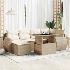Set sofás de jardín 7 piezas y cojines ratán sintético beige en Conjuntos de jardín | Comprar online en Foru.es