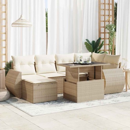Set sofás de jardín 7 piezas y cojines ratán sintético beige en Conjuntos de jardín | Comprar online en Foru.es