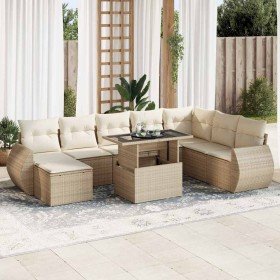 Set de sofás de jardín con cojines 9 pzas ratán sintético beige en Conjuntos de jardín | Comprar online en Foru.es