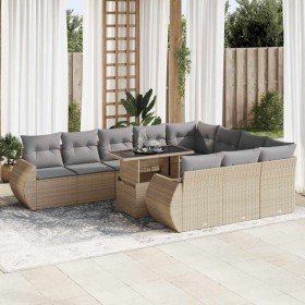 Set de sofás de jardín 11pzas con cojines ratán sintético beige en Conjuntos de jardín | Comprar online en Foru.es