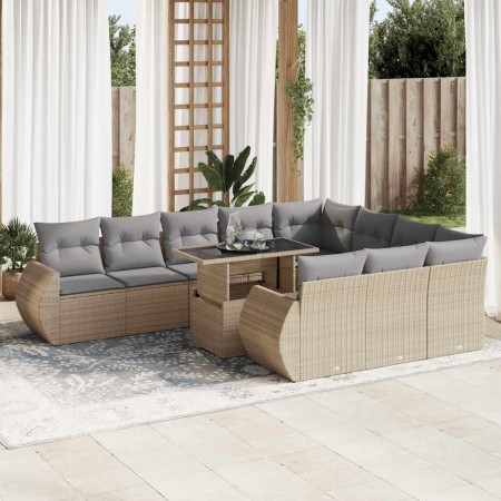 Set de sofás de jardín 11pzas con cojines ratán sintético beige en Conjuntos de jardín | Comprar online en Foru.es