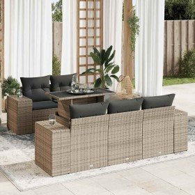 Set de muebles de jardín 6 pzas y cojines ratán sintético gris en Conjuntos de jardín | Comprar online en Foru.es