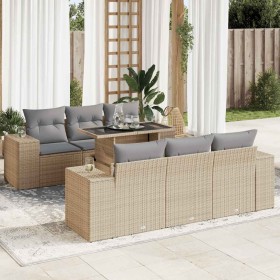 Set sofás de jardín 7 piezas y cojines ratán sintético beige en Conjuntos de jardín | Comprar online en Foru.es