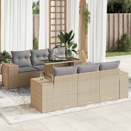 Set sofás de jardín 7 piezas y cojines ratán sintético beige en Conjuntos de jardín | Comprar online en Foru.es