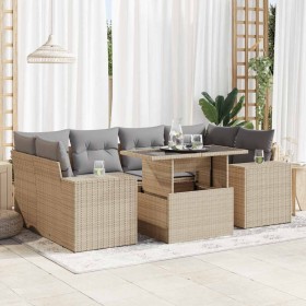 Set sofás de jardín 7 piezas y cojines ratán sintético beige en Conjuntos de jardín | Comprar online en Foru.es