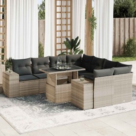 Set muebles jardín 9 pzas y cojines ratán sintético gris claro en Conjuntos de jardín | Comprar online en Foru.es