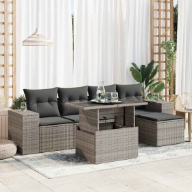 Set de muebles de jardín 6 pzas y cojines ratán sintético gris en Conjuntos de jardín | Comprar online en Foru.es