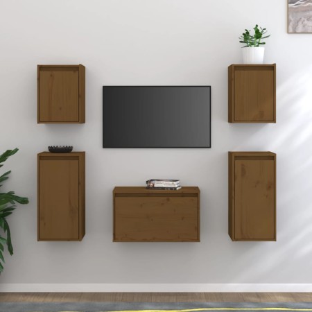 Muebles para TV 5 piezas madera maciza de pino marrón miel de vidaXL, Muebles TV - Ref: Foro24-3100272, Precio: 155,16 €, Des...
