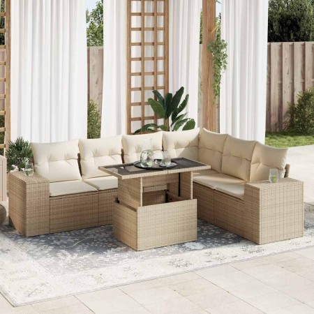 Set sofás de jardín 7 piezas y cojines ratán sintético beige en Conjuntos de jardín | Comprar online en Foru.es