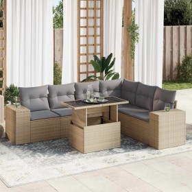 Set sofás de jardín 7 piezas y cojines ratán sintético beige en Conjuntos de jardín | Comprar online en Foru.es