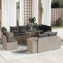 Set muebles jardín 9 pzas y cojines ratán sintético gris claro en Conjuntos de jardín | Comprar online en Foru.es