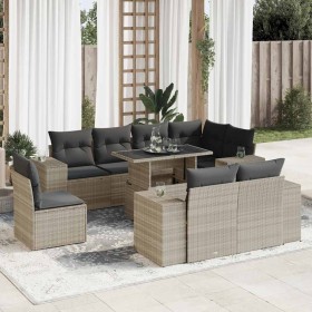 Set muebles jardín 9 pzas y cojines ratán sintético gris claro en Conjuntos de jardín | Comprar online en Foru.es