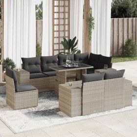 Set muebles jardín 9 pzas y cojines ratán sintético gris claro en Conjuntos de jardín | Comprar online en Foru.es