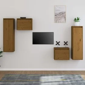 Muebles para TV 4 piezas madera maciza de pino marrón miel de vidaXL, Muebles TV - Ref: Foro24-3100252, Precio: 155,06 €, Des...