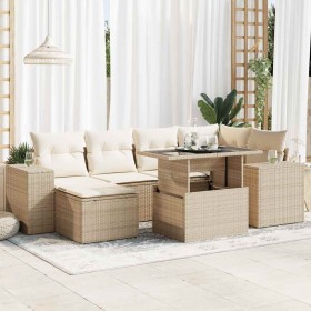 Set sofás de jardín 7 piezas y cojines ratán sintético beige en Conjuntos de jardín | Comprar online en Foru.es
