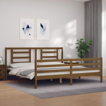 Estructura cama y cabecero madera maciza marrón miel 200x200 cm de vidaXL, Camas y somieres - Ref: Foro24-3194724, Precio: 17...