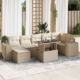 Set de sofás de jardín y cojines 8 piezas ratán sintético beige en Conjuntos de jardín | Comprar online en Foru.es