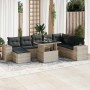 Set muebles jardín 9 pzas y cojines ratán sintético gris claro en Conjuntos de jardín | Comprar online en Foru.es