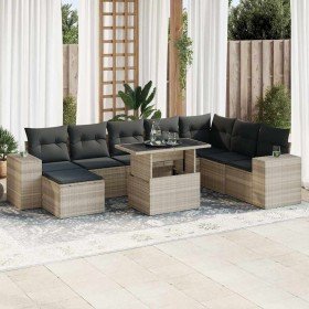 Set muebles jardín 9 pzas y cojines ratán sintético gris claro en Conjuntos de jardín | Comprar online en Foru.es