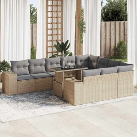 Set de sofás de jardín 11pzas con cojines ratán sintético beige en Conjuntos de jardín | Comprar online en Foru.es