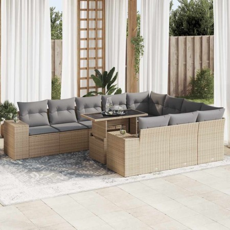 Set de sofás de jardín 11pzas con cojines ratán sintético beige en Conjuntos de jardín | Comprar online en Foru.es