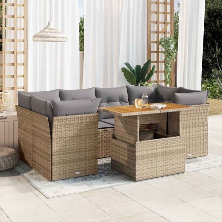 Set sofás de jardín 7 piezas y cojines ratán sintético beige en Conjuntos de jardín | Comprar online en Foru.es