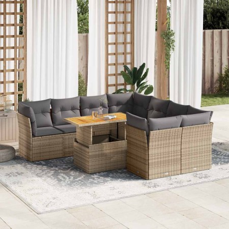 Set de sofás de jardín con cojines 9 pzas ratán sintético beige en Conjuntos de jardín | Comprar online en Foru.es