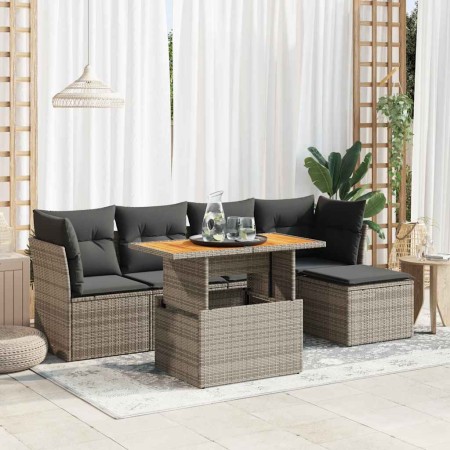 Set de muebles de jardín 6 pzas y cojines ratán sintético gris en Conjuntos de jardín | Comprar online en Foru.es