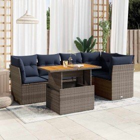 Set de muebles de jardín 6 pzas y cojines ratán sintético gris en Conjuntos de jardín | Comprar online en Foru.es