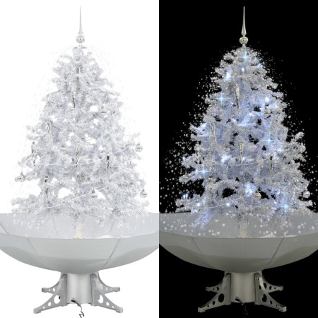 Árbol de Navidad con nieve con base en paraguas blanco 140 cm en Decoración Festiva y Estacional | Comprar online en Foru.es