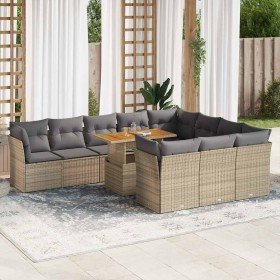 Set de sofás de jardín 11pzas con cojines ratán sintético beige en Conjuntos de jardín | Comprar online en Foru.es