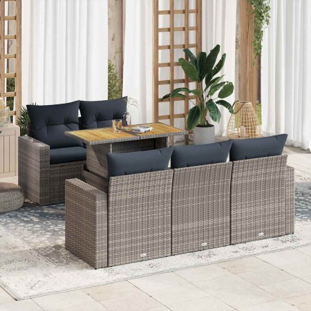 Set de muebles de jardín 6 pzas y cojines ratán sintético gris en Conjuntos de jardín | Comprar online en Foru.es