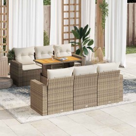 Set sofás de jardín 7 piezas y cojines ratán sintético beige en Conjuntos de jardín | Comprar online en Foru.es
