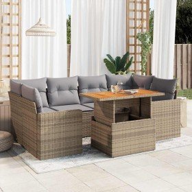 Set sofás de jardín 7 piezas y cojines ratán sintético beige en Conjuntos de jardín | Comprar online en Foru.es