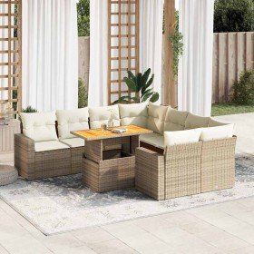 Set de sofás de jardín con cojines 9 pzas ratán sintético beige en Conjuntos de jardín | Comprar online en Foru.es