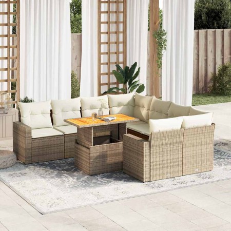 Set de sofás de jardín con cojines 9 pzas ratán sintético beige en Conjuntos de jardín | Comprar online en Foru.es