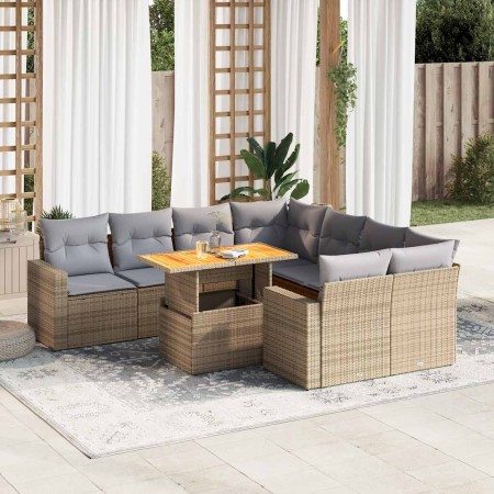 Set de sofás de jardín con cojines 9 pzas ratán sintético beige en Conjuntos de jardín | Comprar online en Foru.es