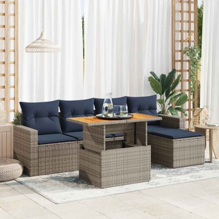 Set de muebles de jardín 6 pzas y cojines ratán sintético gris en Conjuntos de jardín | Comprar online en Foru.es
