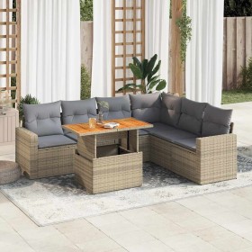 Set sofás de jardín 7 piezas y cojines ratán sintético beige en Conjuntos de jardín | Comprar online en Foru.es