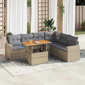 Set sofás de jardín 7 piezas y cojines ratán sintético beige en Conjuntos de jardín | Comprar online en Foru.es