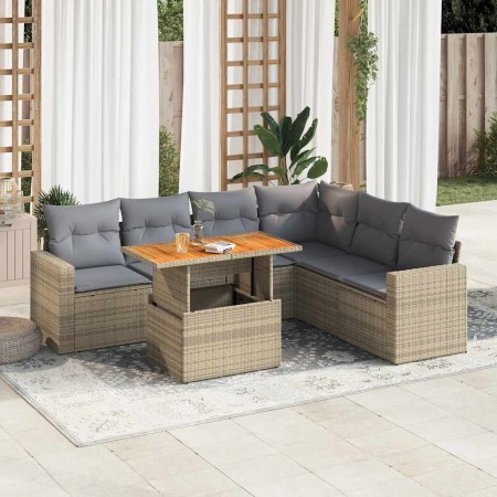 Set sofás de jardín 7 piezas y cojines ratán sintético beige en Conjuntos de jardín | Comprar online en Foru.es