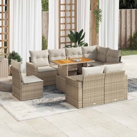 Set de sofás de jardín con cojines 9 pzas ratán sintético beige en Conjuntos de jardín | Comprar online en Foru.es