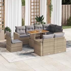Set de sofás de jardín con cojines 9 pzas ratán sintético beige en Conjuntos de jardín | Comprar online en Foru.es