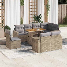 Set de sofás de jardín con cojines 9 pzas ratán sintético beige en Conjuntos de jardín | Comprar online en Foru.es
