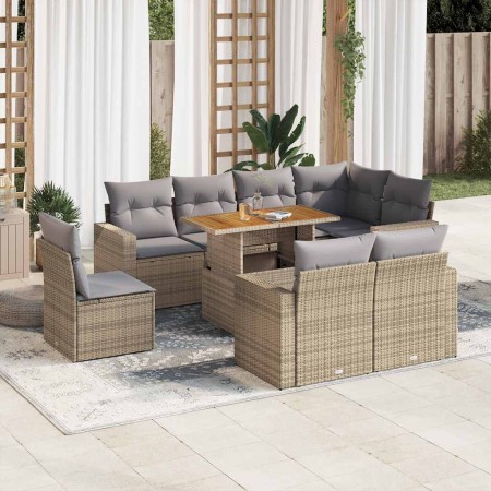 Set de sofás de jardín con cojines 9 pzas ratán sintético beige en Conjuntos de jardín | Comprar online en Foru.es