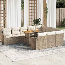 Set de sofás de jardín 11pzas con cojines ratán sintético beige en Conjuntos de jardín | Comprar online en Foru.es