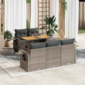 Set de muebles de jardín 6 pzas y cojines ratán sintético gris en Conjuntos de jardín | Comprar online en Foru.es