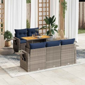 Set de muebles de jardín 6 pzas y cojines ratán sintético gris en Conjuntos de jardín | Comprar online en Foru.es
